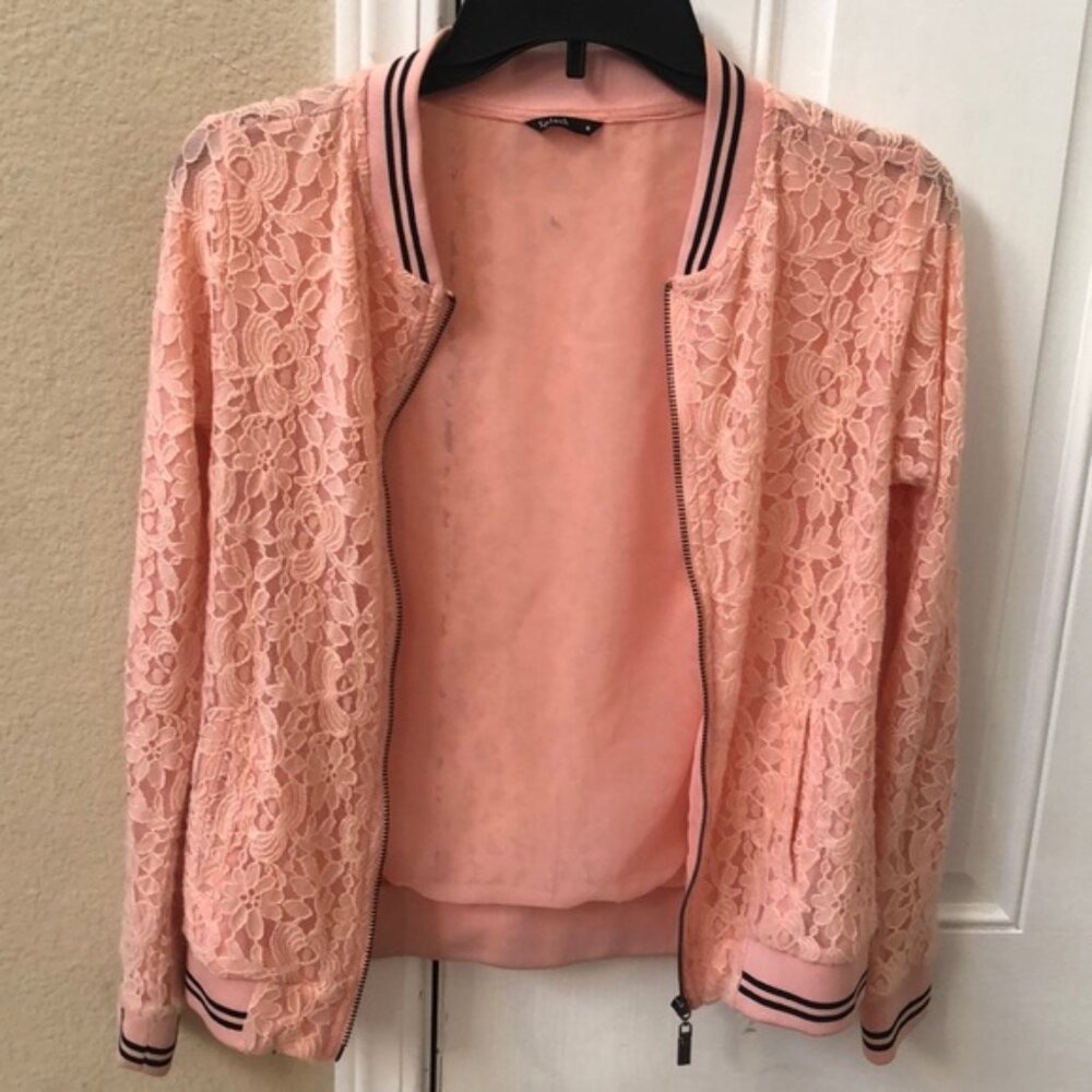 pink lace bomber jacket